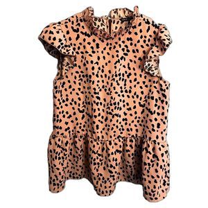 Shien Pink Cheetah Print Ruffled Sleeve Ruffled Collar Peplum Top